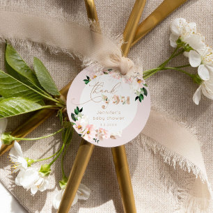 Roze bloemengroet voor babyshower bedankt bedankjes labels