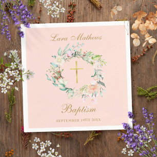 Roze bloemenguirlande Doop Christening Roze Servet