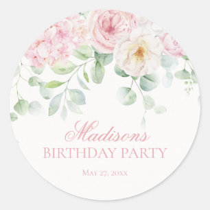 Roze Bloemenhortensia Blooms Verjaardag Nodig Seal Ronde Sticker
