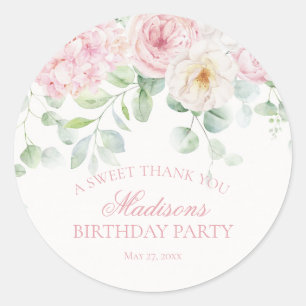 Roze Bloemenhortensia Blooms Verjaardagskring Ronde Sticker