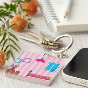 Roze Bloemenkamer Kinderkamer Sleutelhanger
