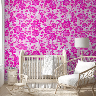 roze bloemenkant behang