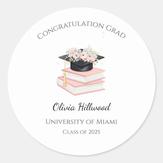 Roze Bloemenkapje Uni Naam Ronde Sticker (Voorkant)