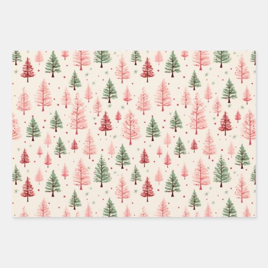 roze bloemenkerst inpakpapier vel (Voorkant 3)