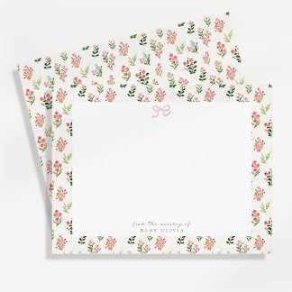 Roze bloemenkinderkamer lint notitiekaart kaart