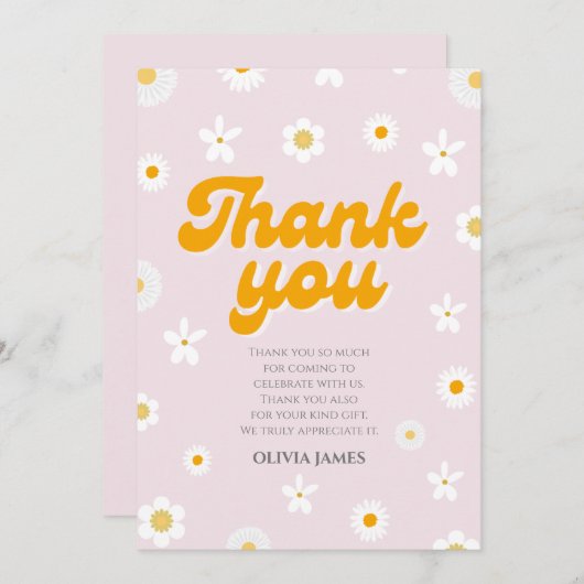 Roze bloemenkleine miss mooie eerste verjaardag bedankkaart (Voorkant / Achterkant)