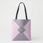 Roze bloemenkleur blok monogram draagtas (Voorkant)