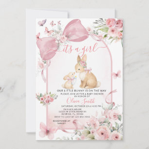 Roze bloemenkoning Roze strik baby shower uitnodig Kaart