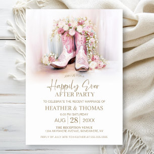 Roze Bloemenkowgirl Laarzen Bruiloft After Party Kaart