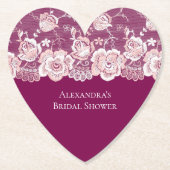 Roze Bloemenkraag Bruidsdouche Kartonnen Onderzetters (Voorkant)