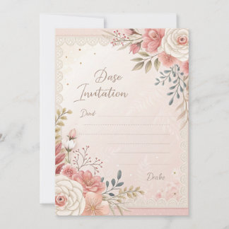 Roze Bloemenkraam Bruiloft Uitnodiging Template