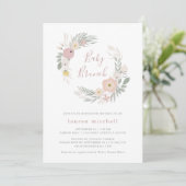 roze bloemenkrans | Baby Brunch Kaart (Staand voorkant)