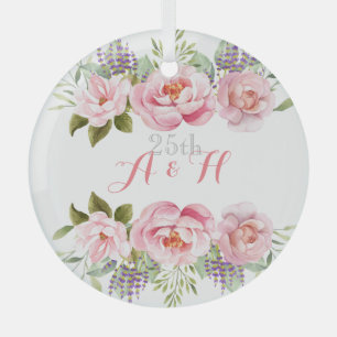 Roze Bloemenkrans Elegant Bruiloft Jubileum Glas Ornament
