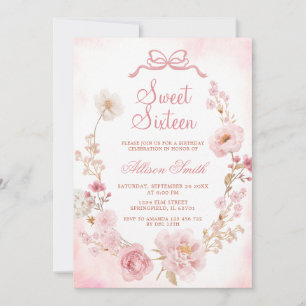 Roze bloemenkrans lint meisje Sweet Sixteen Kaart