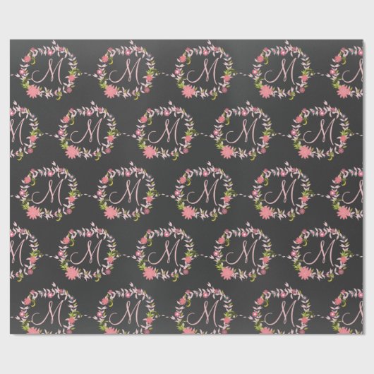 roze bloemenkrans monogram M Cadeaupapier (Vlak)