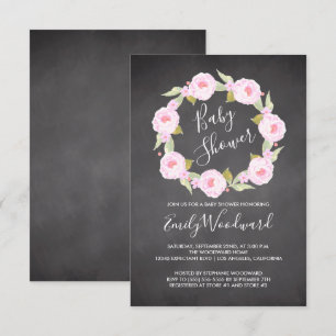 Roze bloemenkrans schoolbord meisje baby shower kaart