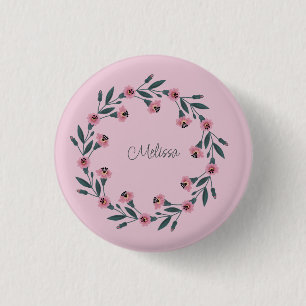 Roze Bloemenkrans Waterverf Roos Wildflower Ronde Button 3,2 Cm