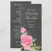  roze bloemenkrijtbord Huwelijksprogramma Programma (Voorkant / Achterkant)