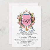 Roze Bloemenkroon Monogram Goudkleurige Retriever Kaart (Voorkant / Achterkant)