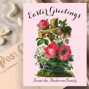Roze Bloemenkruis  Easter Religious Briefkaart