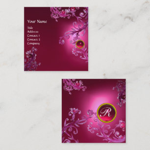 ROZE BLOEMENKRULLEN RODE ROBIJN EDELSTEEN MONOGRAM VIERKANTE VISITEKAARTJE
