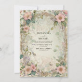 roze bloemenkunst nouveau bruiloft kaart (Voorkant)