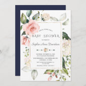 Roze bloemenlijst baby shower kaart (Voorkant / Achterkant)