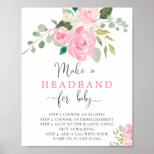 Roze bloemenmaak een hoofdband voor baby shower poster
