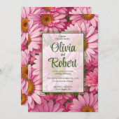 Roze bloemenmadeliefjes retro roze bloemen Trouwen Kaart (Voorkant / Achterkant)