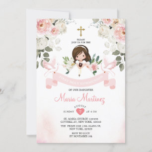 Roze Bloemenmeisje 1e Heilige Communie Gouden Krui Kaart