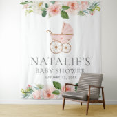 Roze bloemenmeisje baby shower achtergrondtapijt wandkleed (In situ)