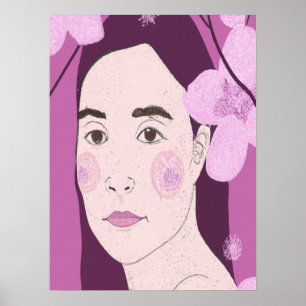 Roze bloemenmeisje portret poster