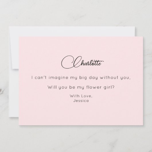 Roze Bloemenmeisje Script Uitnodiging (Achterkant)