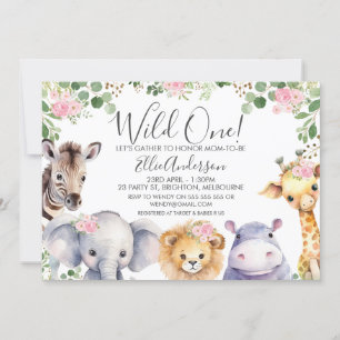 Roze bloemenmeisjes safari babyshower uitnodiging