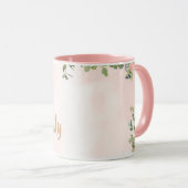 Roze bloemenmonogram E waterverf met Naam Mok (Voorkant rechts)