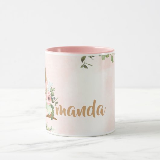 Roze bloemenmonogram Een waterverf met Naam Mok (Midden)