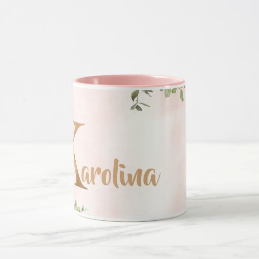 Roze bloemenmonogram K waterverf met Naam Mok (Midden)