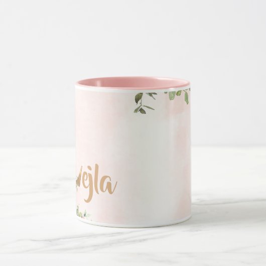 Roze bloemenmonogram L waterverf met Naam Mok (Midden)