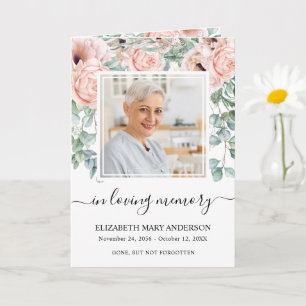 Roze Bloemenmonument begrafenisprogramma Kaart