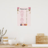 Roze bloemennagelsalon Prijslijst Menu Poster (Keuken)
