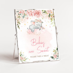 Roze Bloemenolifant Baby shower Baby's zijn zoet Poster