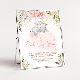 Roze bloemenolifant Baby shower zeg geen Baby Poster