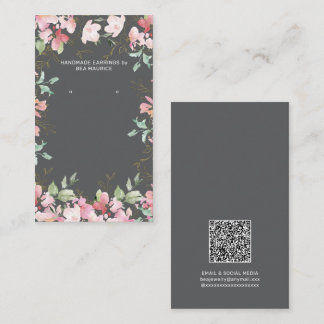 Roze Bloemenoorbiedhouder QR-codekaart Visitekaartje