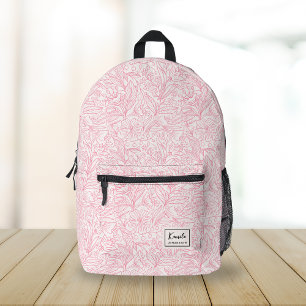 roze bloemenpatroon aangepaste scriptnaam bedrukte rugzak