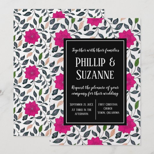  roze bloemenpatroon kaart (Voorkant / Achterkant)