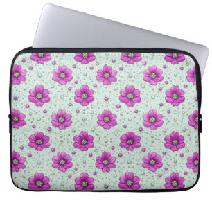 Roze Bloemenpatroon Met Druppels Laptop Sleeve