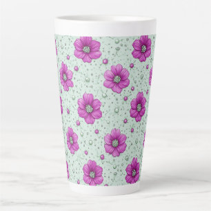 Roze Bloemenpatroon Met Druppels Latte Mok