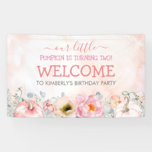 Roze Bloemenpompoenen Herfst Verjaardagsfeest Welk Spandoek