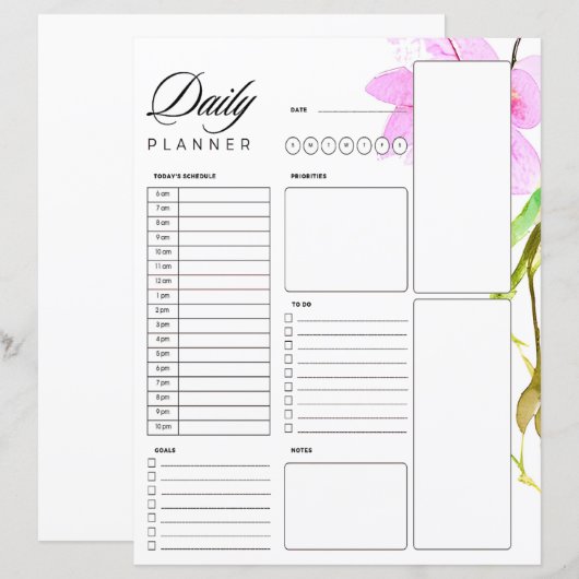 Roze bloemenrand dagelijkse planner (Voorkant / Achterkant)