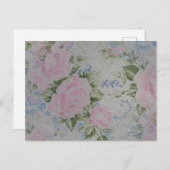 Roze bloemenrozen vintage briefkaart (Voorkant / Achterkant)